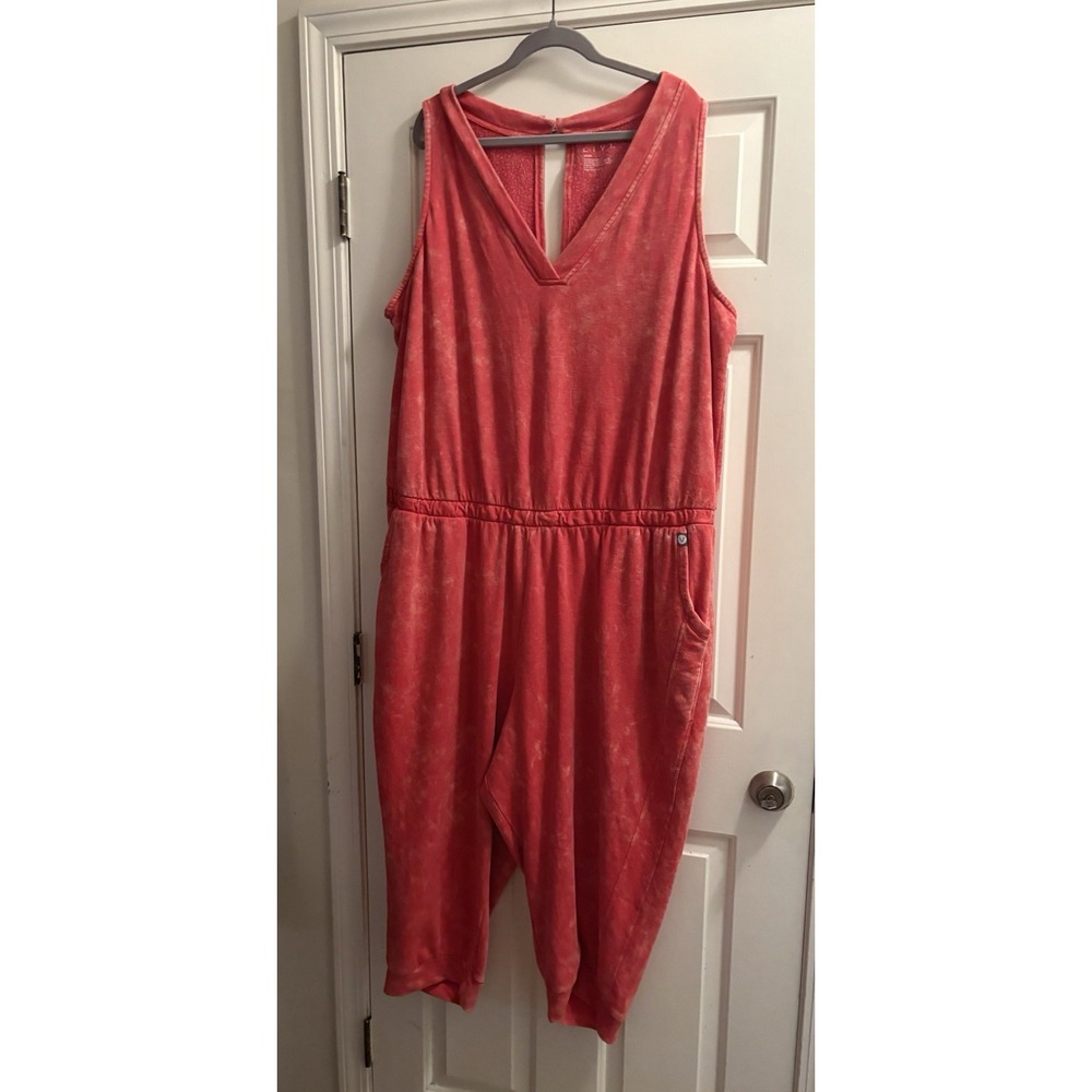 NWT Lane Bryant Livi Activewear Jumpsuit Romper Sleeveless Acid Wash Coral 26/28